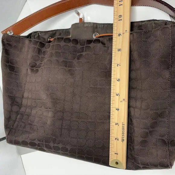 Vintage Kate Spade Brown Canvas Drawstring Bucket Bag Dot Geometric Print - Picture 13 of 13